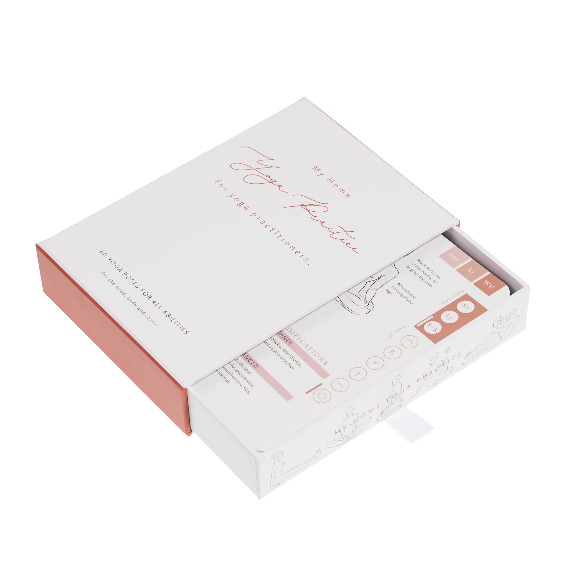 Yoga card deck box with an open drawer revealing the cards inside